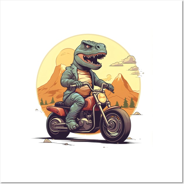 Dino Biker Retro Motorcycle Wall Art by Nenok